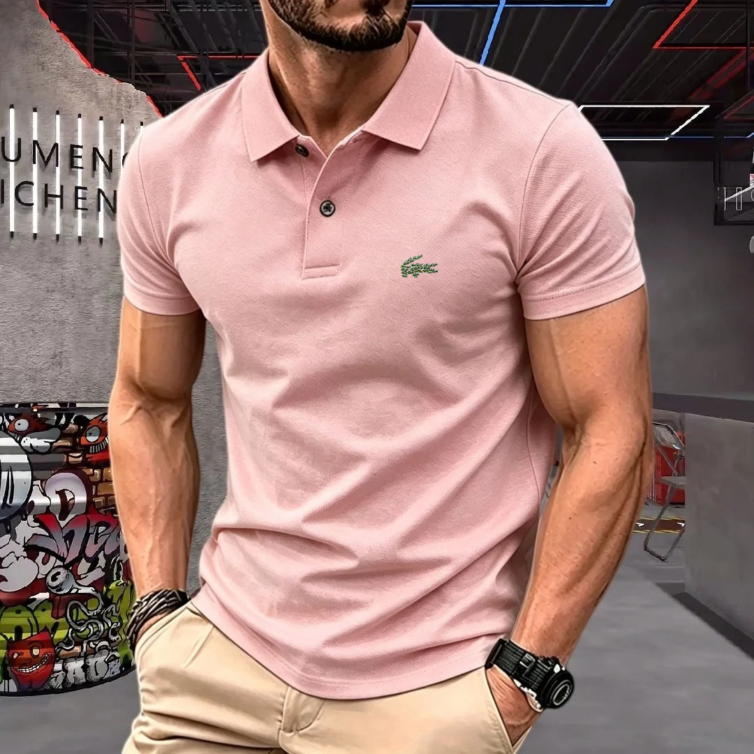 Young Men Formal Wear - Man Short-Sleeved Polo Shirt Lapel Button