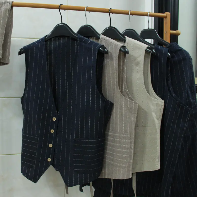 British Casual Linen Vest for  - Men Formal Wear Vest ulasan dan harga