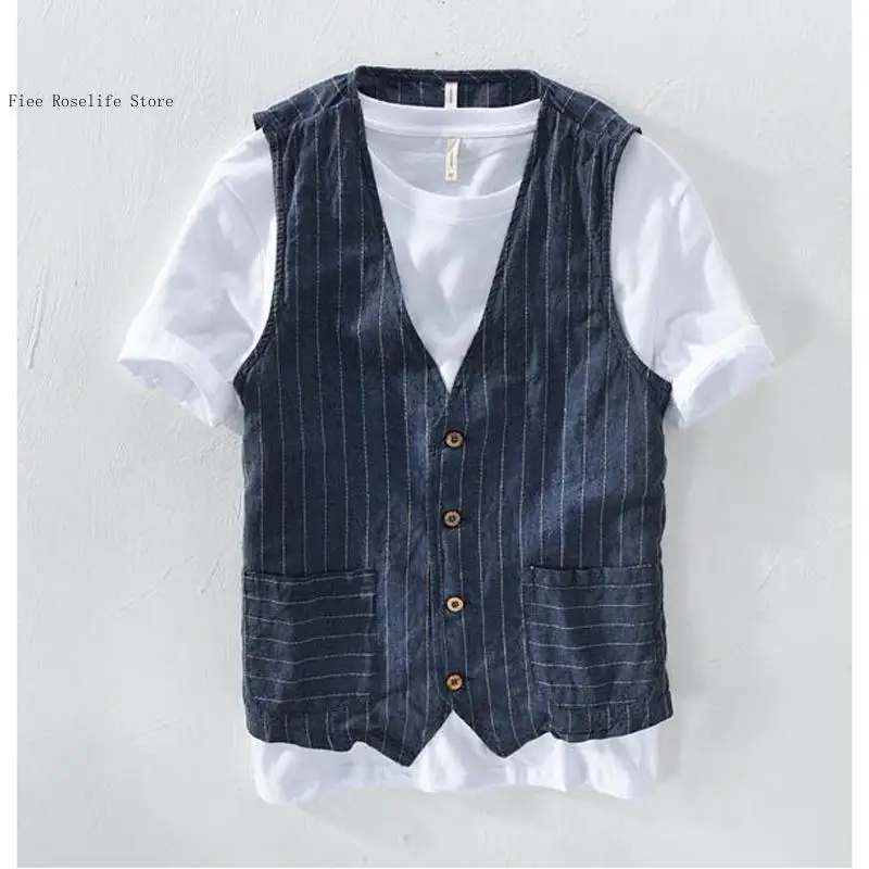 British Casual Linen Vest for  - Men Formal Wear Vest ulasan dan harga