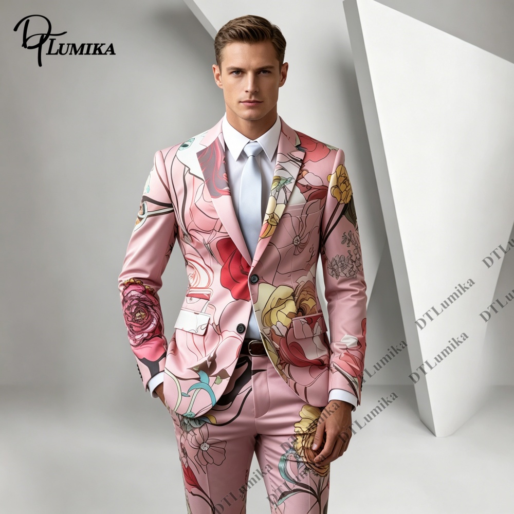 DTLumika Pink Base Floral Prin - Men Formal Wear Photoshoot ulasan dan harga