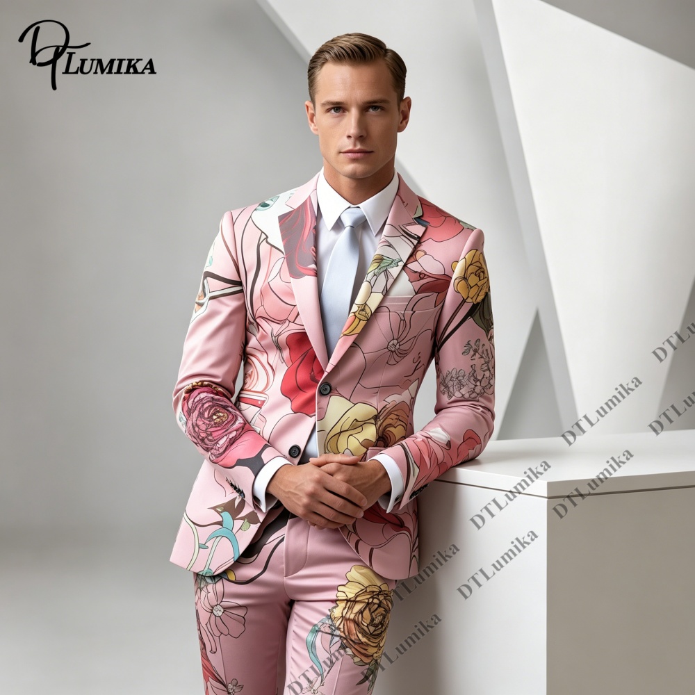 DTLumika Pink Base Floral Prin - Men Formal Wear Photoshoot ulasan dan harga