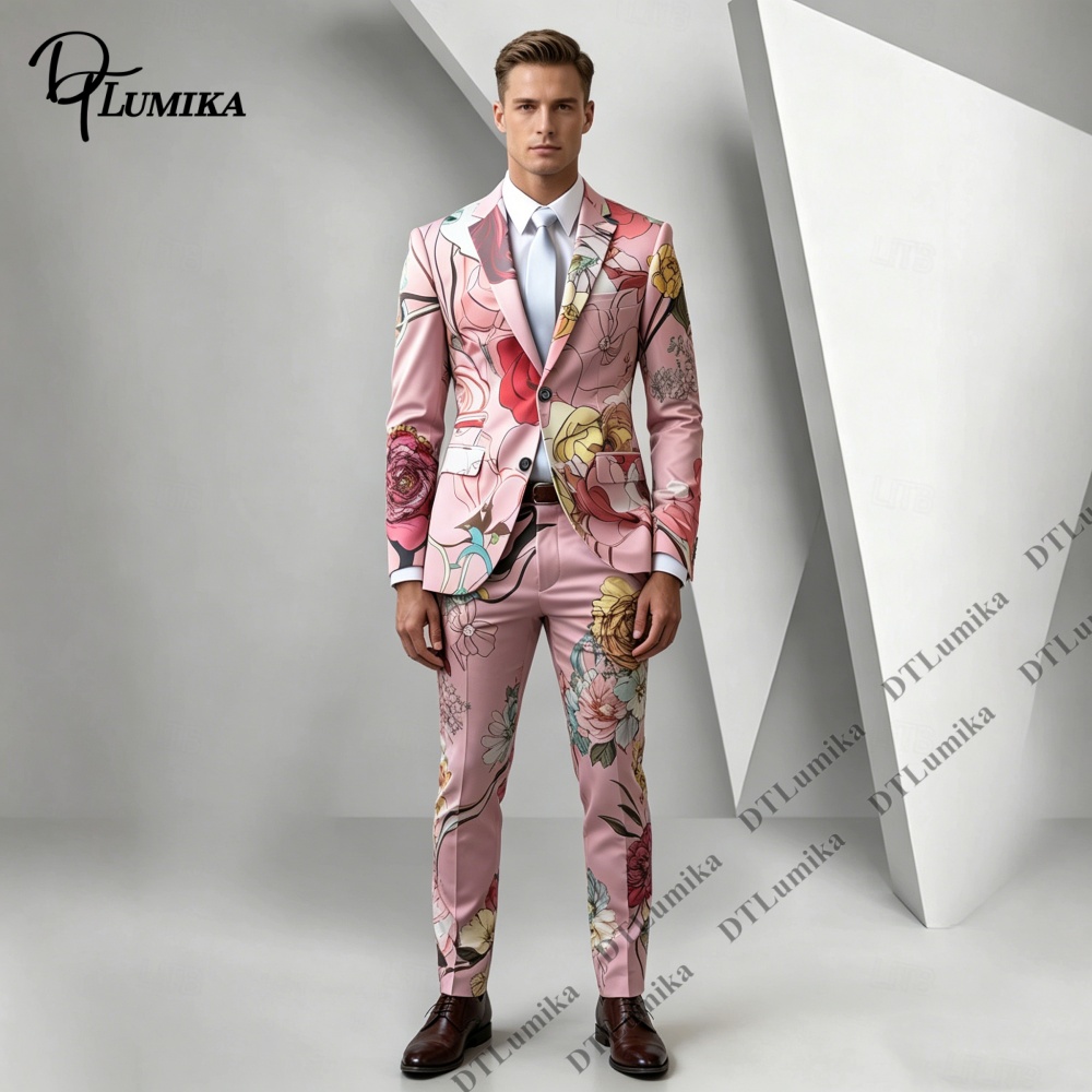 DTLumika Pink Base Floral Prin - Men Formal Wear Photoshoot ulasan dan harga