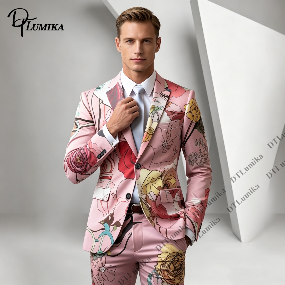 DTLumika Pink Base Floral Prin - Men Formal Wear Photoshoot ulasan dan harga