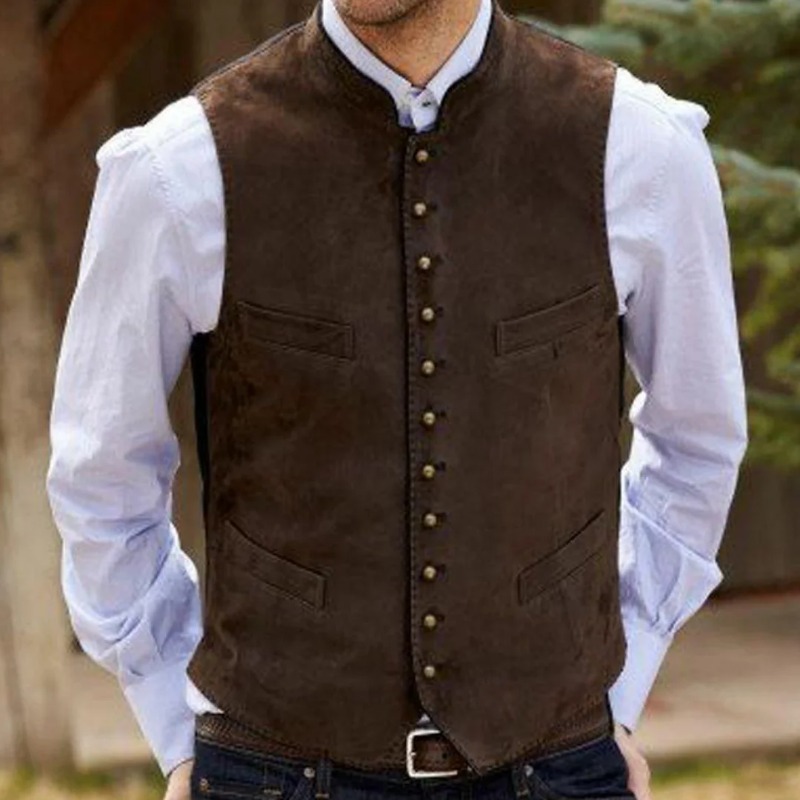 Men Vest Coffee Suede Velvet S - Men Formal Wear Vest ulasan dan harga