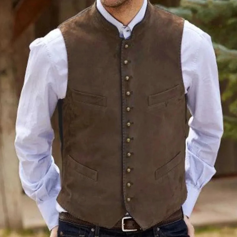 Men Vest Coffee Suede Velvet S - Men Formal Wear Vest ulasan dan harga