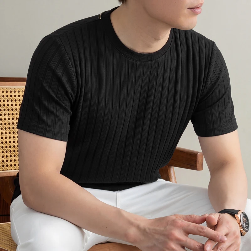 Business Casual Ribbed T Shirt - Young Men Formal Wear ulasan dan harga