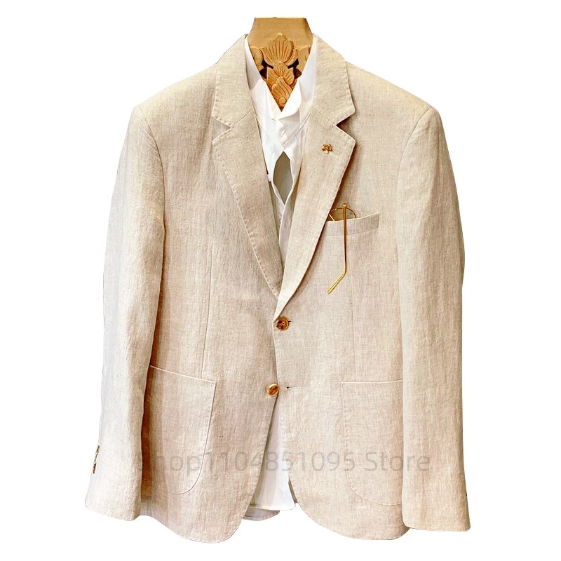 Beige Men Suit Linen Blazers J - Men Formal Wear Top ulasan dan harga