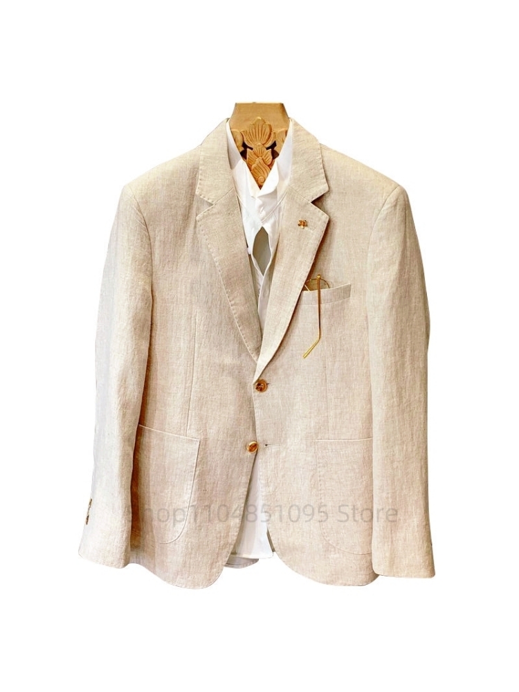 Beige Men Suit Linen Blazers J - Men Formal Wear Top ulasan dan harga