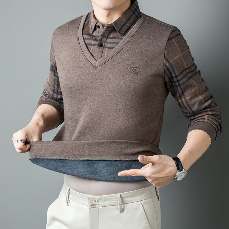 Men Fake Two Pieces Polo Shirt - Men'S Polo Formal Wear ulasan dan harga